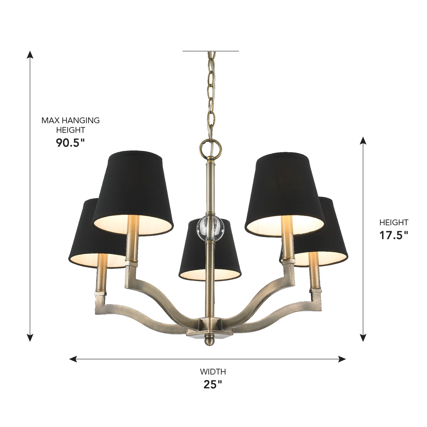 Russo 5 Light Chandelier in Aged Brass with Tuxedo Shade