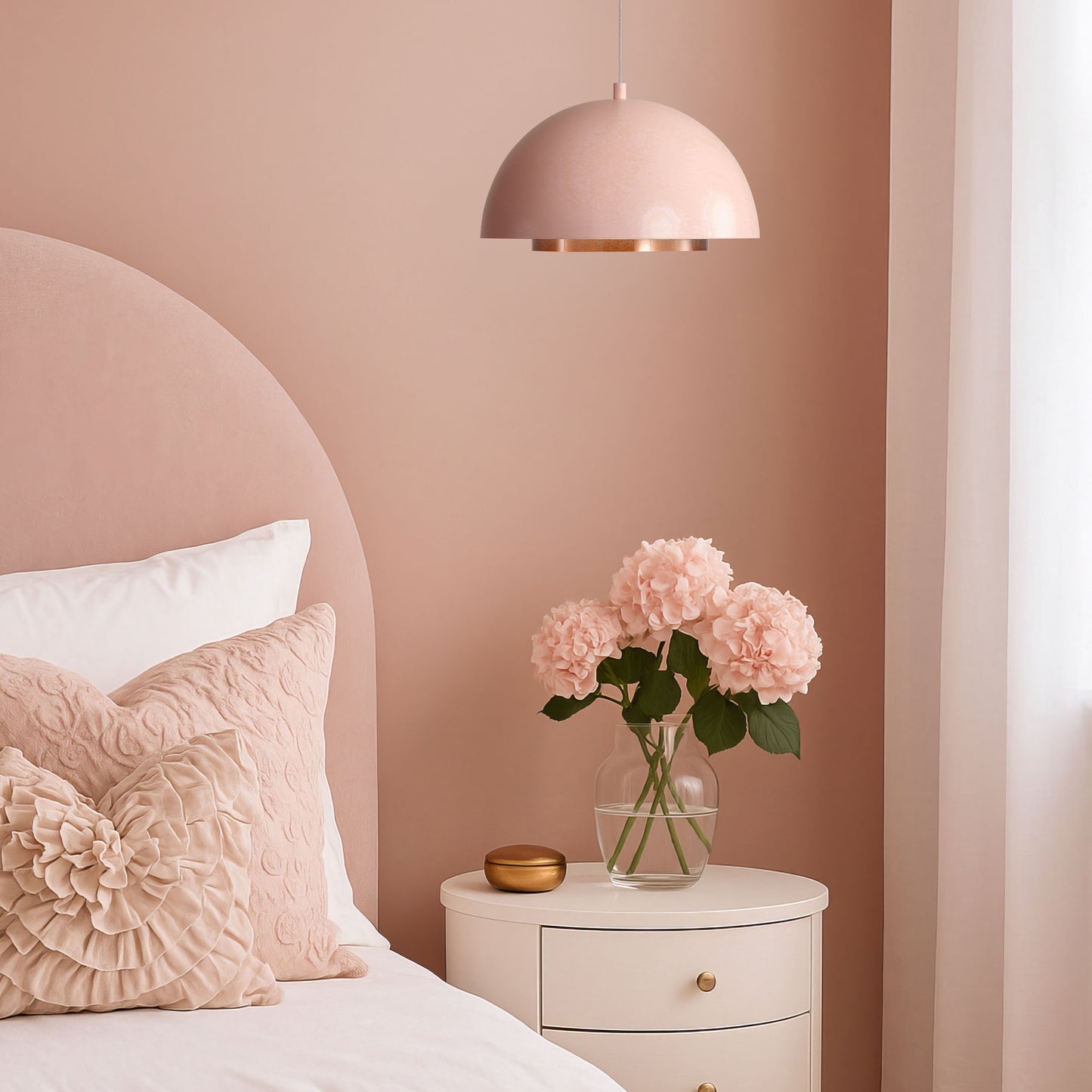 Annabelle 12" LED Pendant in Dusty Rose with Aged Copper