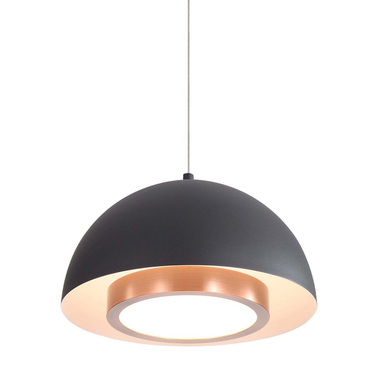 Annabelle 12" LED Pendant in Sand Black with Aged Copper