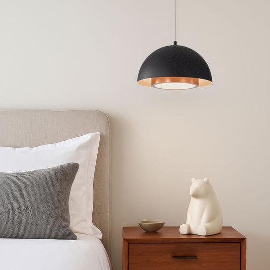 Annabelle 12" LED Pendant in Sand Black with Aged Copper