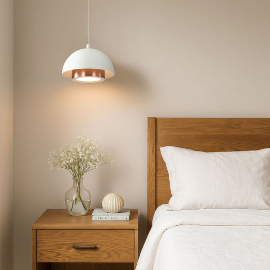 Annabelle 12" LED Pendant in Sand White with Aged Copper