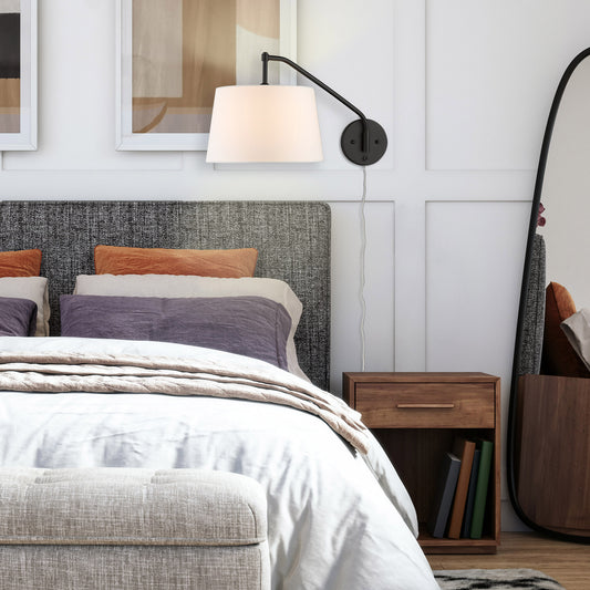 Riley Articulating Wall Sconce in Matte Black with Modern White Shade