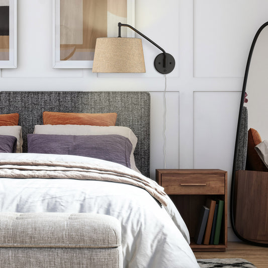 Riley Articulating Wall Sconce in Matte Black with Natural Sisal Shade