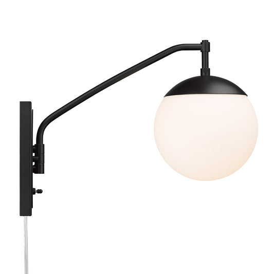 Hugo BLK 1 Light Articulating Wall Sconce in Matte Black with Opal Glass Shade