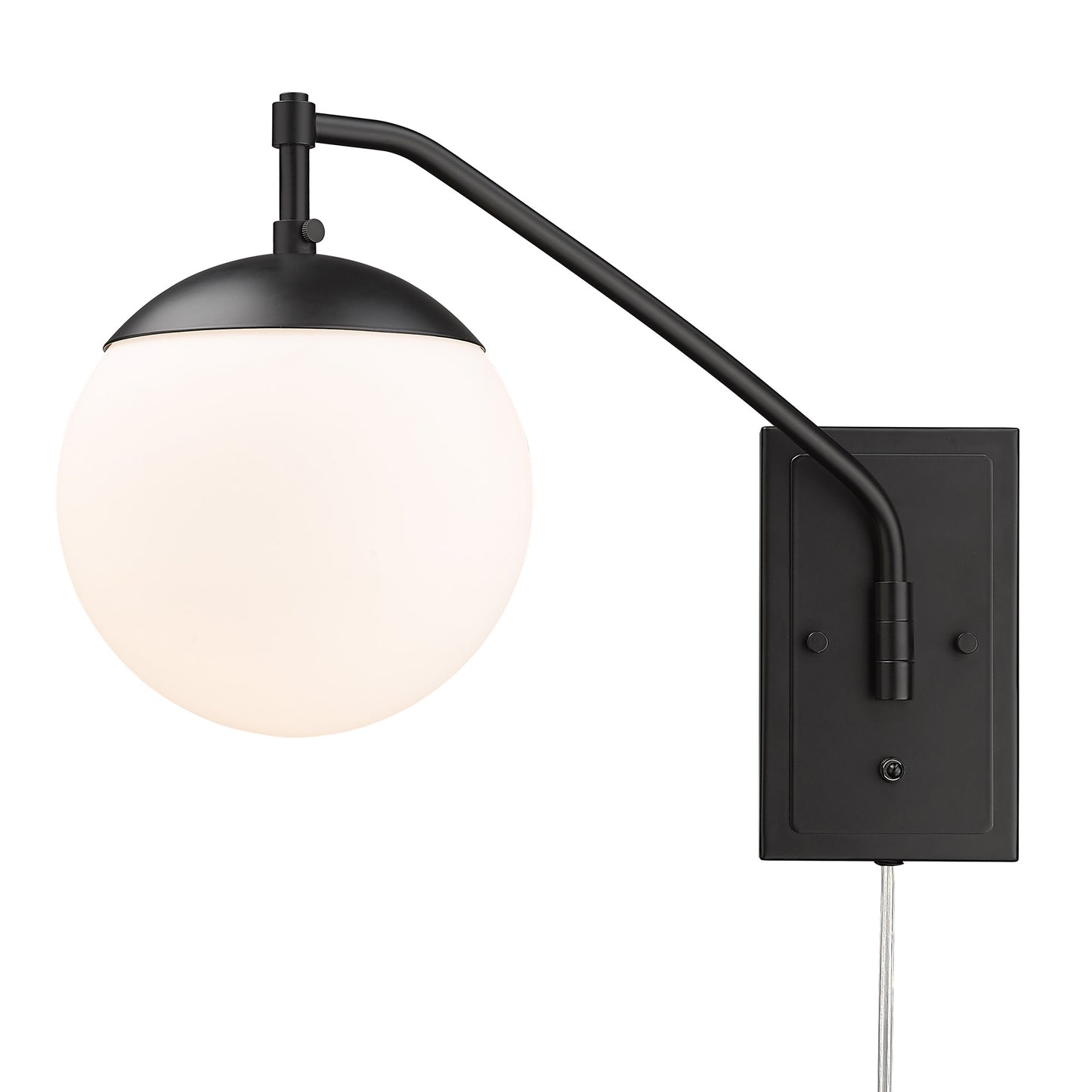 Hugo BLK 1 Light Articulating Wall Sconce in Matte Black with Opal Glass Shade