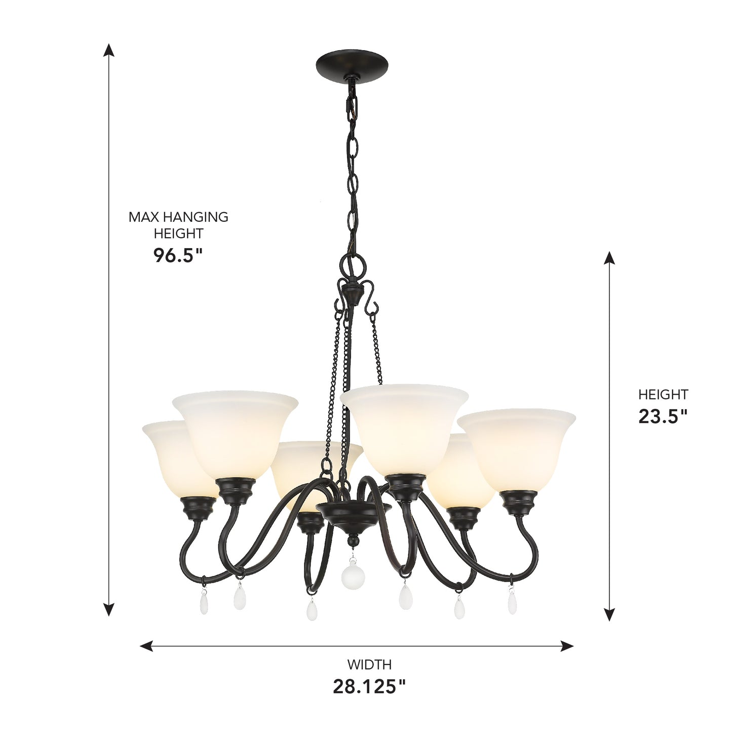 Seraphina- Chandelier in Matte Black with Opal