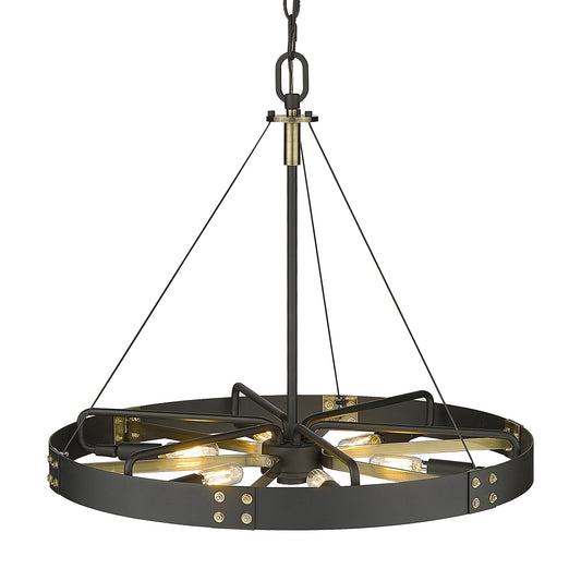 Emmet-Medium Pendant in Natural Black with Aged Brass Accents