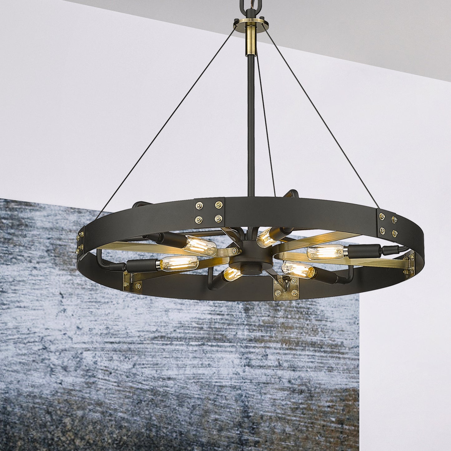 Emmet-Medium Pendant in Natural Black with Aged Brass Accents