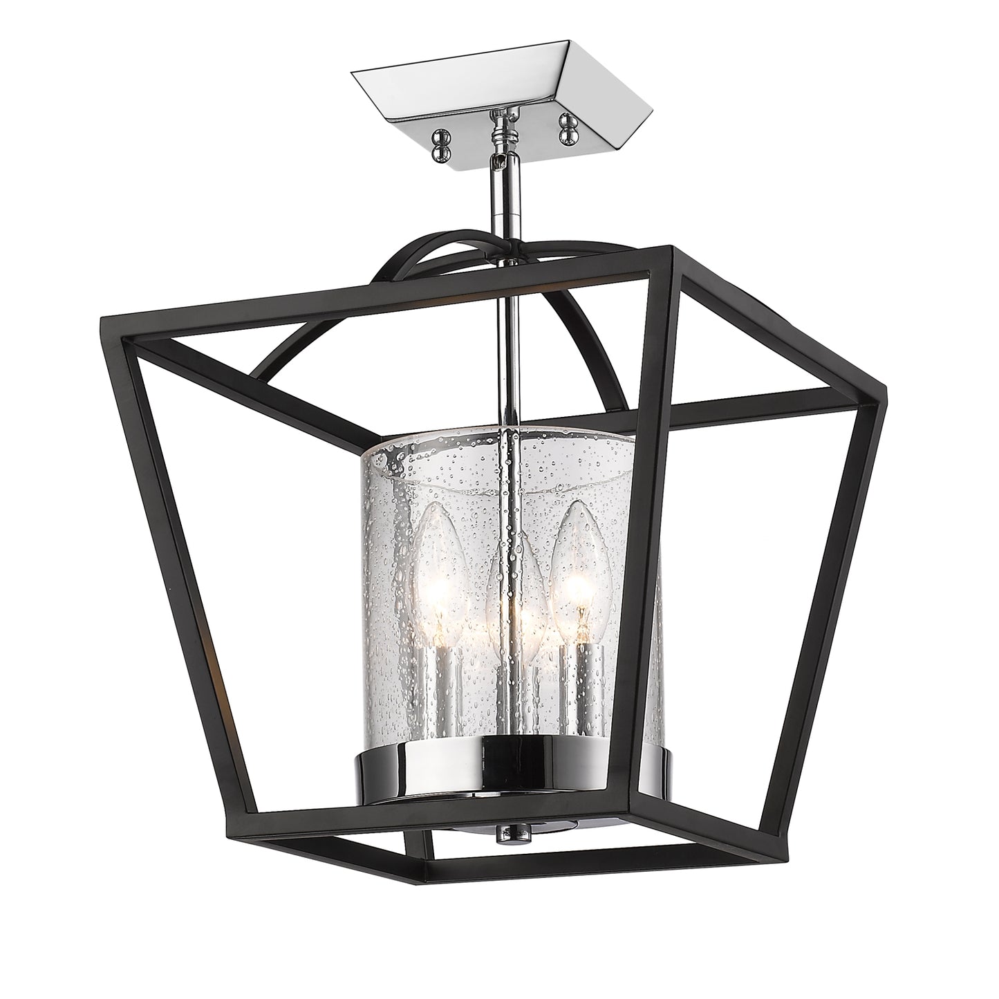 Marlowe- Semi-Flush in Matte Black with Chrome accents and Seeded Glass