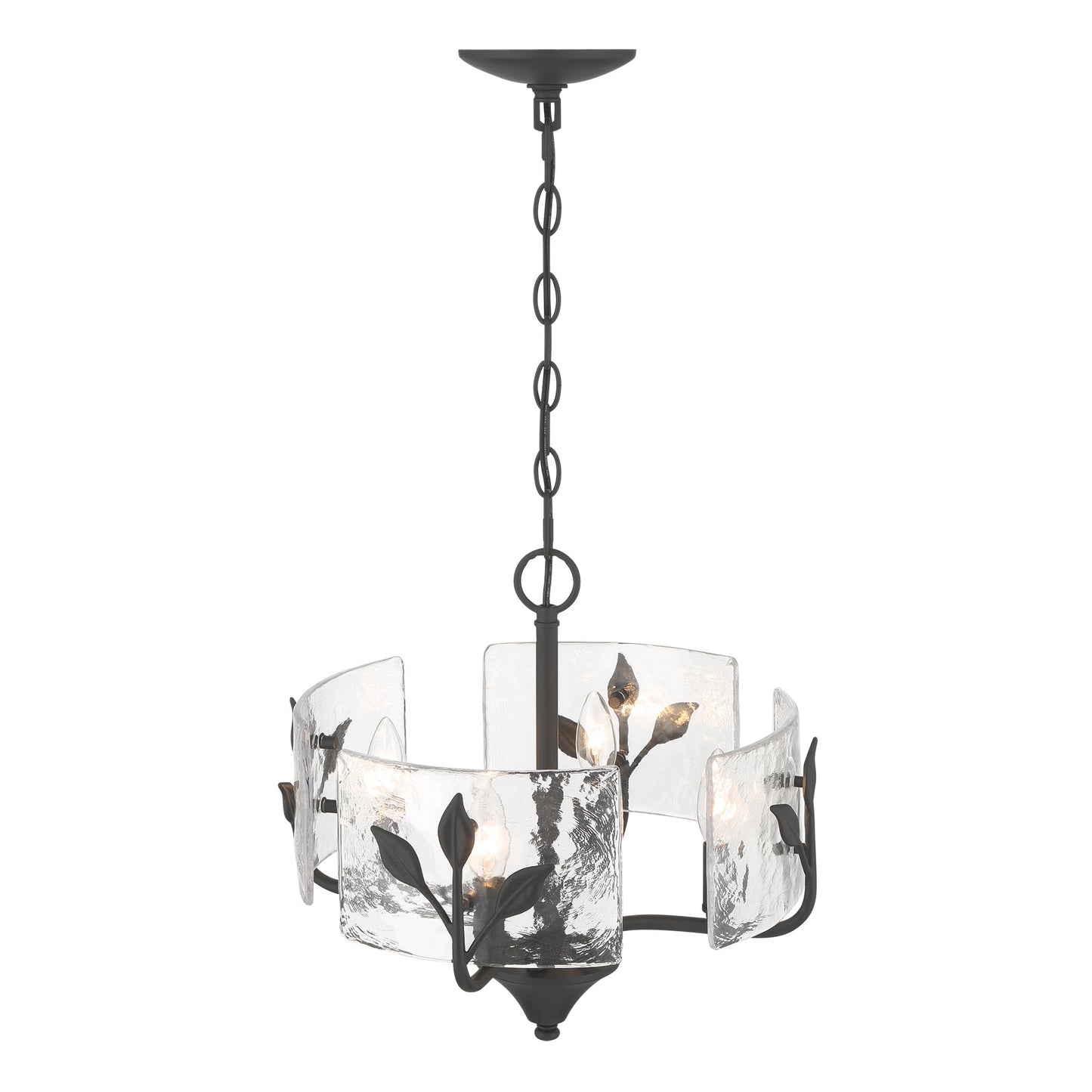 Murphy 4 Light Pendant in Natural Black with Hammered Water Glass