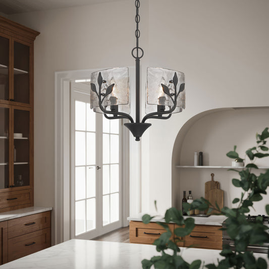 Murphy 4 Light Pendant in Natural Black with Hammered Water Glass