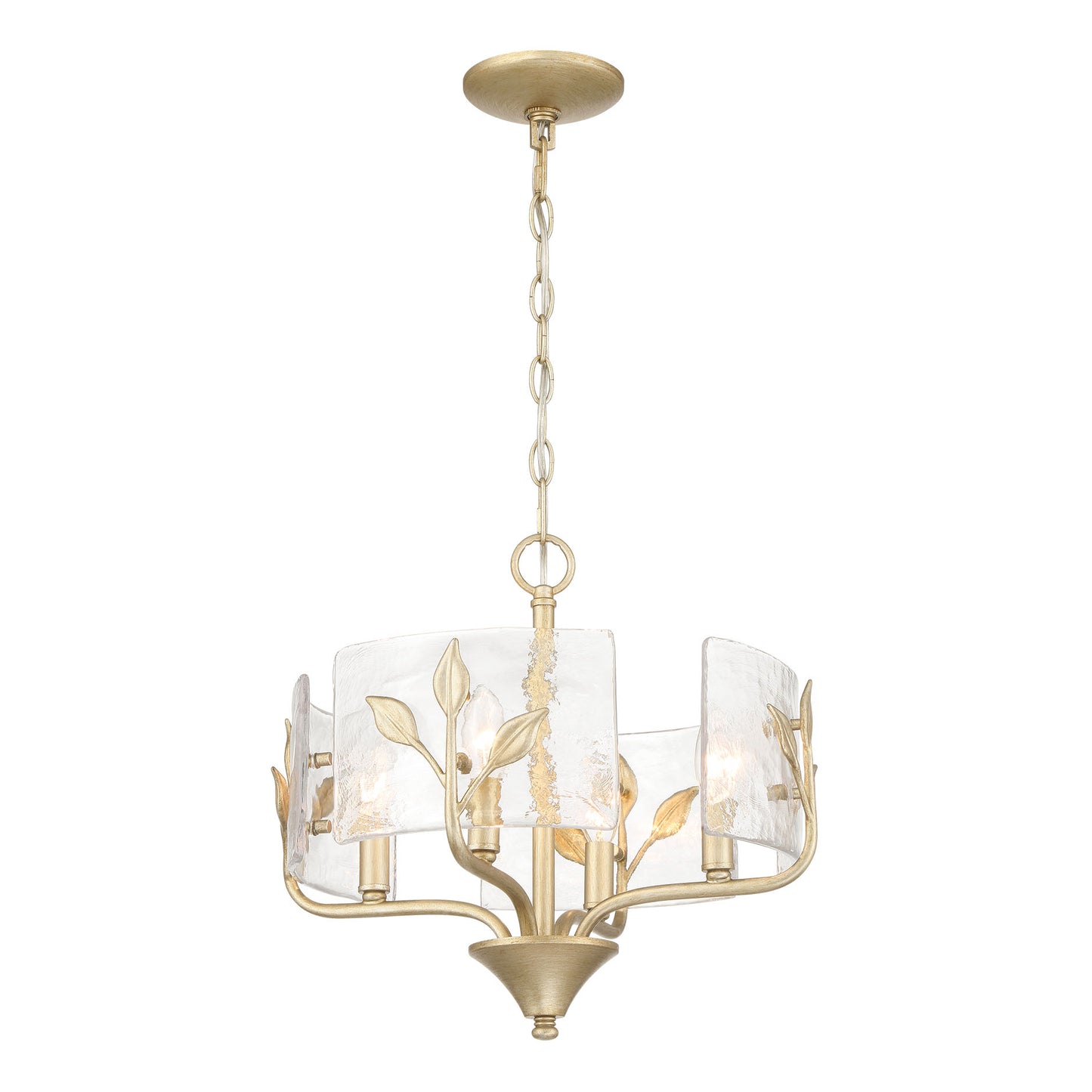 Murphy 4 Light Pendant in White Gold with Hammered Water Glass