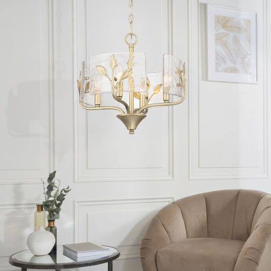 Murphy 4 Light Pendant in White Gold with Hammered Water Glass