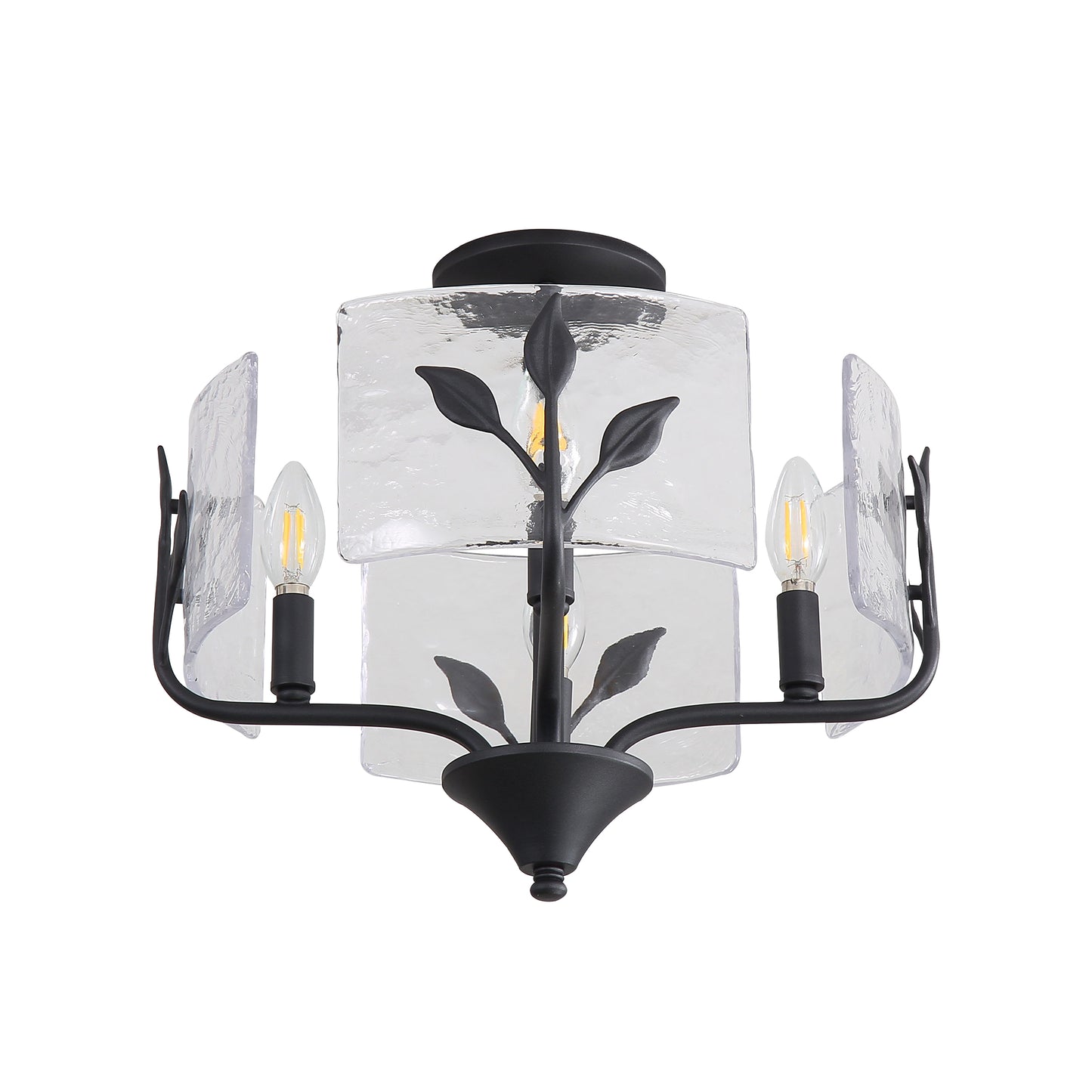 Murphy 4 Light Semi-Flush in Natural Black with Hammered Water Glass