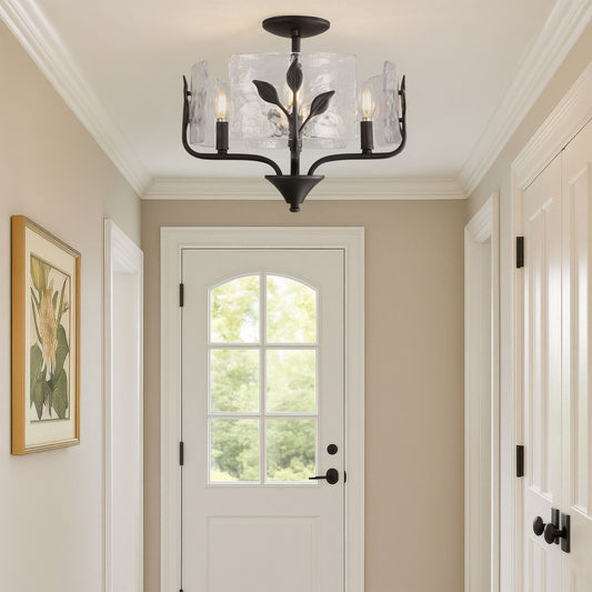 Murphy 4 Light Semi-Flush in Natural Black with Hammered Water Glass