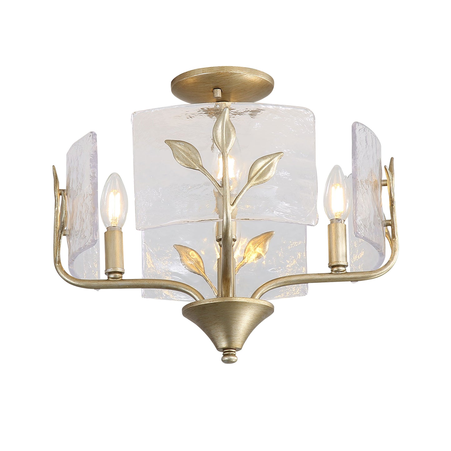Murphy 4 Light Semi-Flush in White Gold with Hammered Water Glass