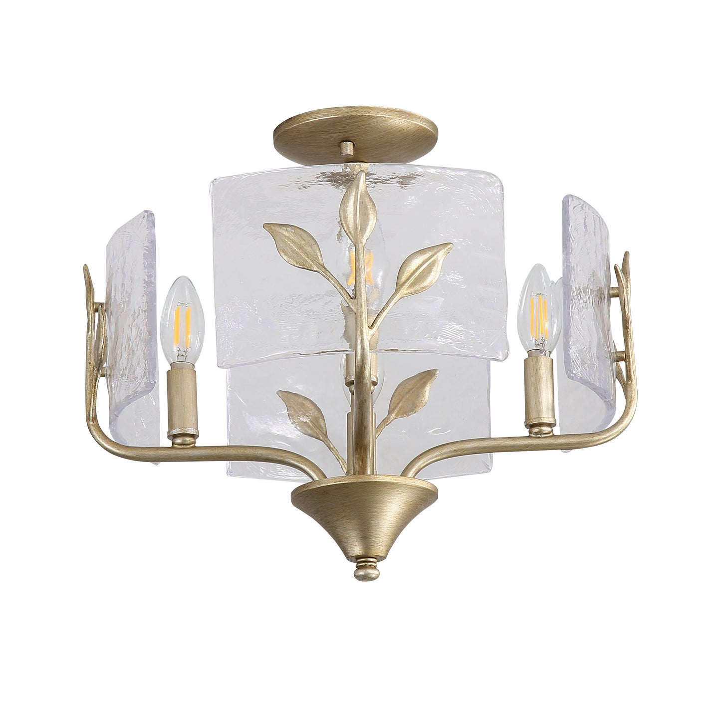 Murphy 4 Light Semi-Flush in White Gold with Hammered Water Glass