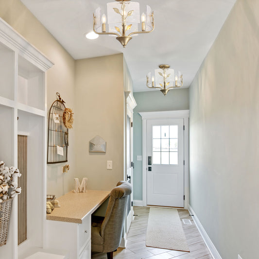 Murphy 4 Light Semi-Flush in White Gold with Hammered Water Glass