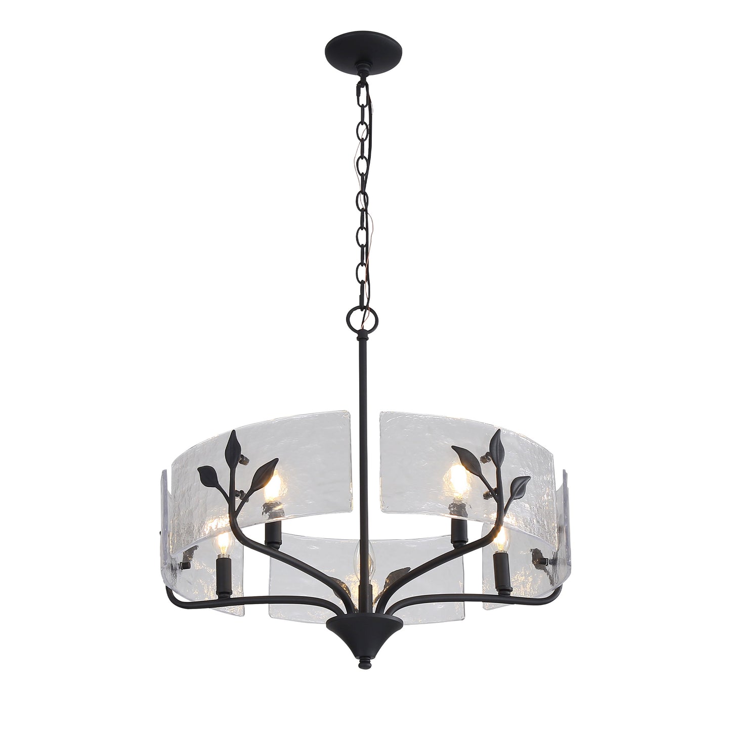 Murphy 5 Light Pendant in Natural Black with Hammered Water Glass