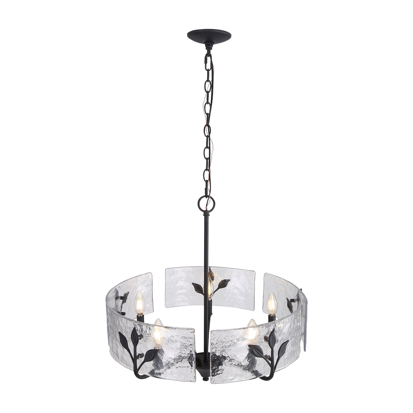 Murphy 5 Light Pendant in Natural Black with Hammered Water Glass