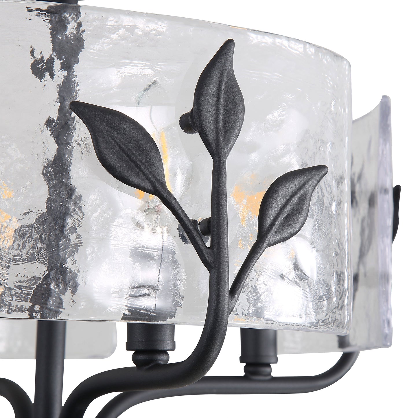 Murphy 5 Light Pendant in Natural Black with Hammered Water Glass