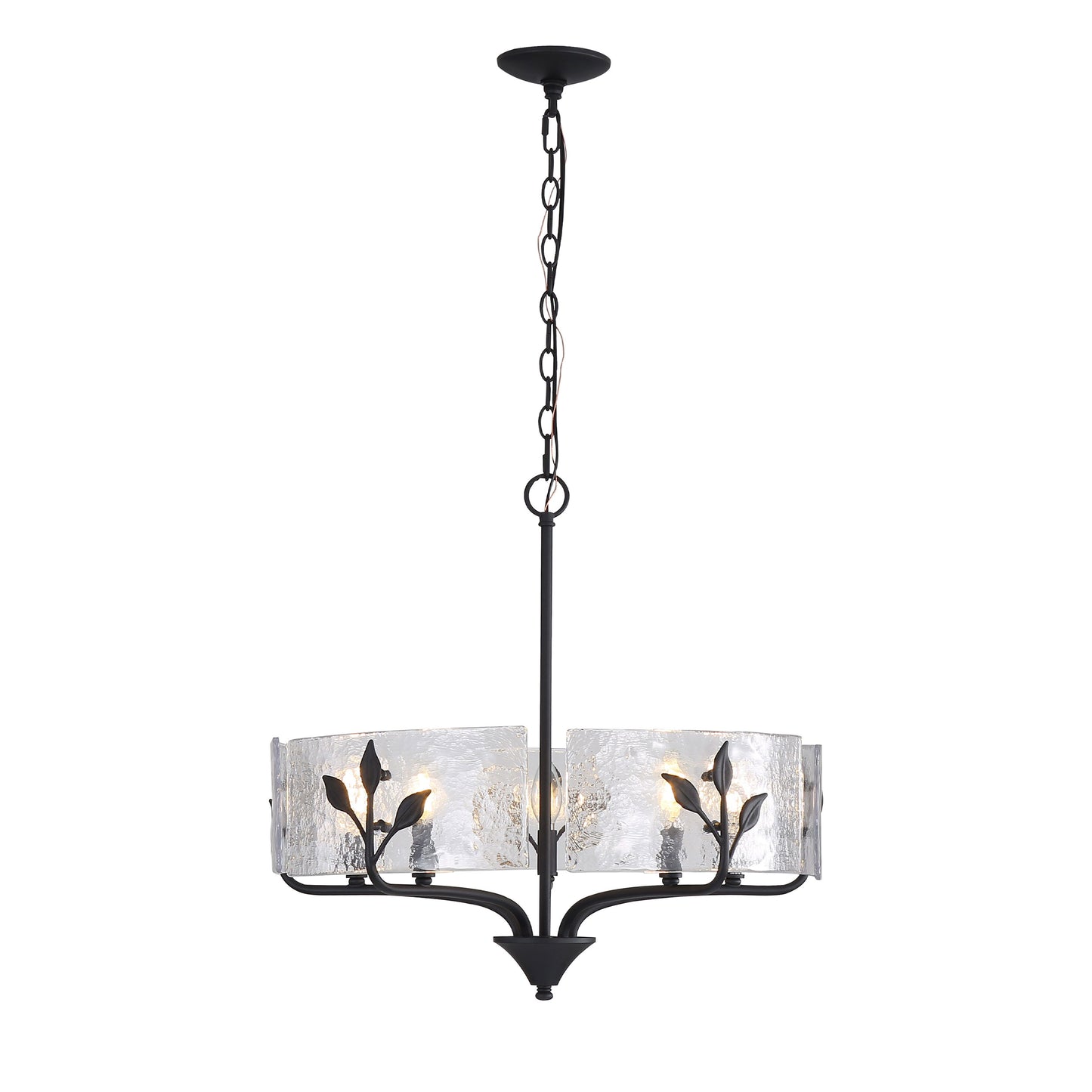 Murphy 5 Light Pendant in Natural Black with Hammered Water Glass