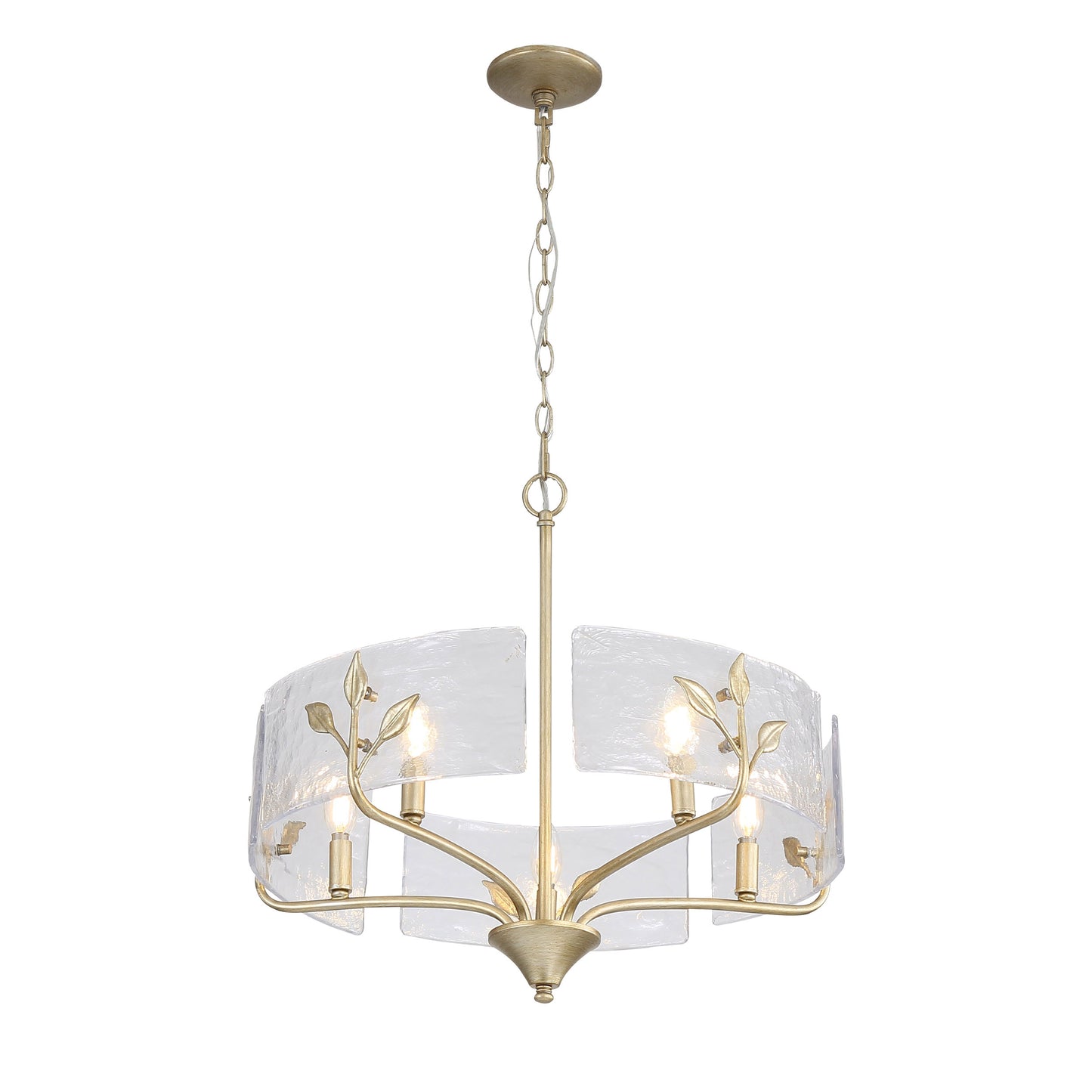 Murphy 5 Light Pendant in White Gold with Hammered Water Glass