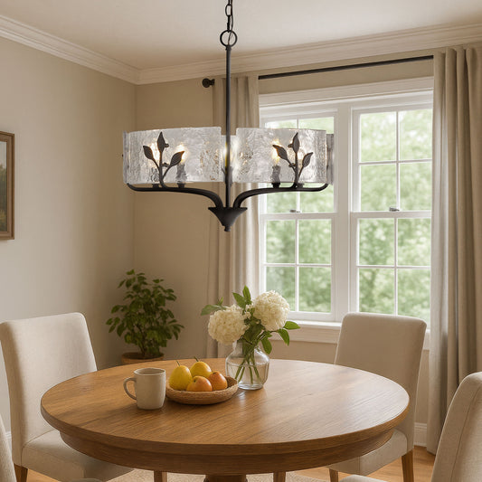 Murphy 5 Light Pendant in Natural Black with Hammered Water Glass