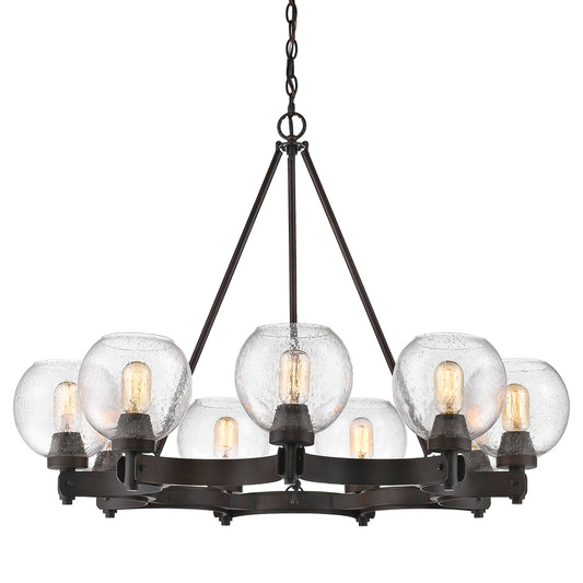 Garrick 9-Light Chandelier in Rubbed Bronze with Seeded Glass