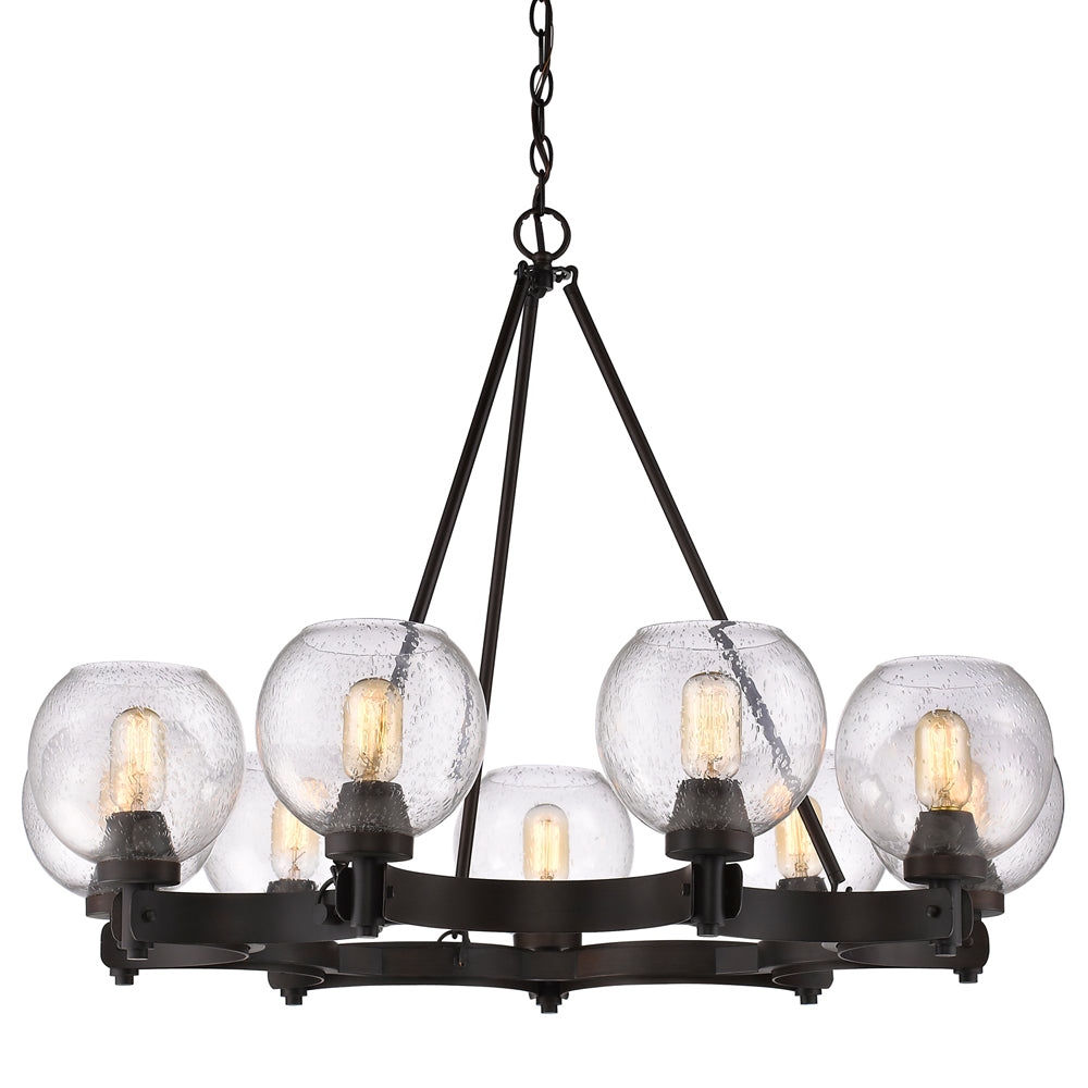 Garrick 9-Light Chandelier in Rubbed Bronze with Seeded Glass