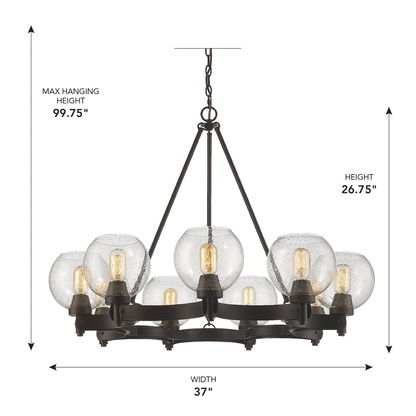 Garrick 9-Light Chandelier in Rubbed Bronze with Seeded Glass