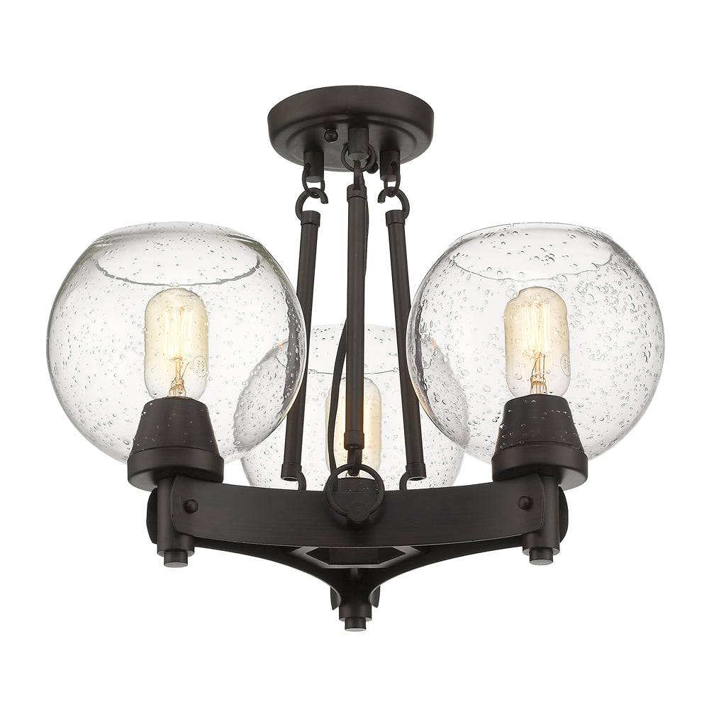 Garrick- Semi-Flush in Rubbed Bronze with Seeded Glass