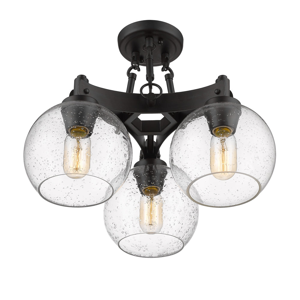Garrick- Semi-Flush in Rubbed Bronze with Seeded Glass