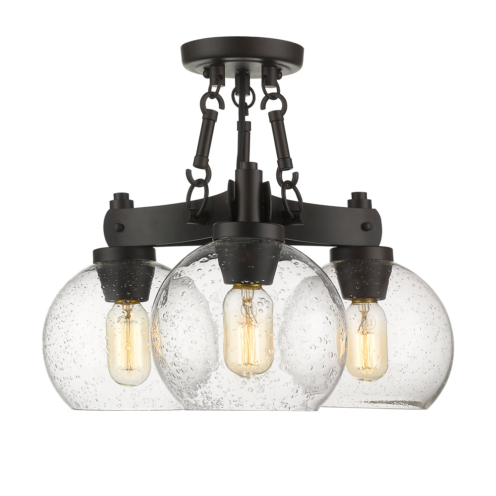Garrick- Semi-Flush in Rubbed Bronze with Seeded Glass