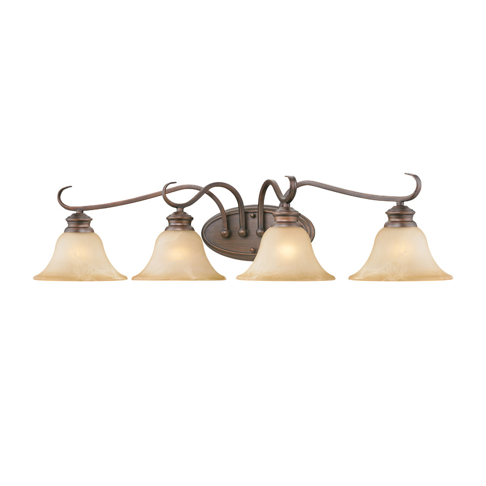 Lannister 4 Light Bath Vanity in Rubbed Bronze with Antique Marbled Glass