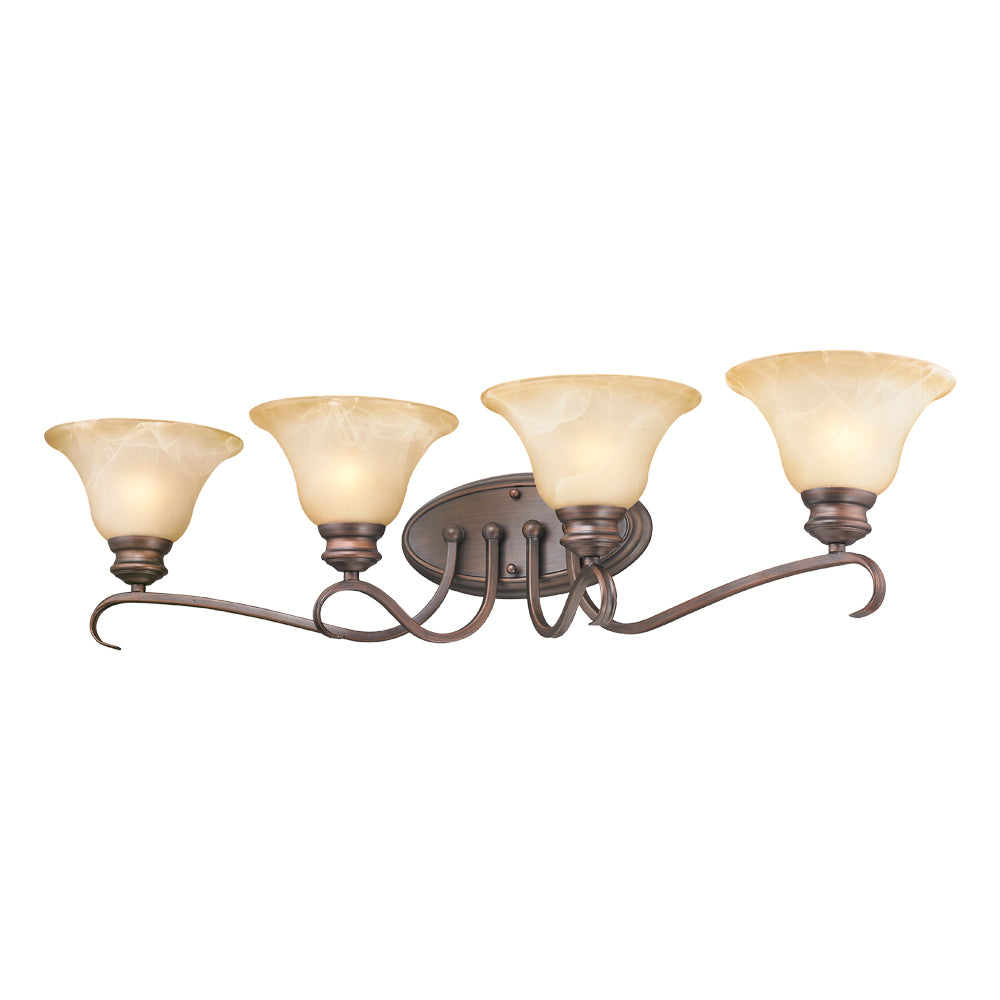 Lannister 4 Light Bath Vanity in Rubbed Bronze with Antique Marbled Glass