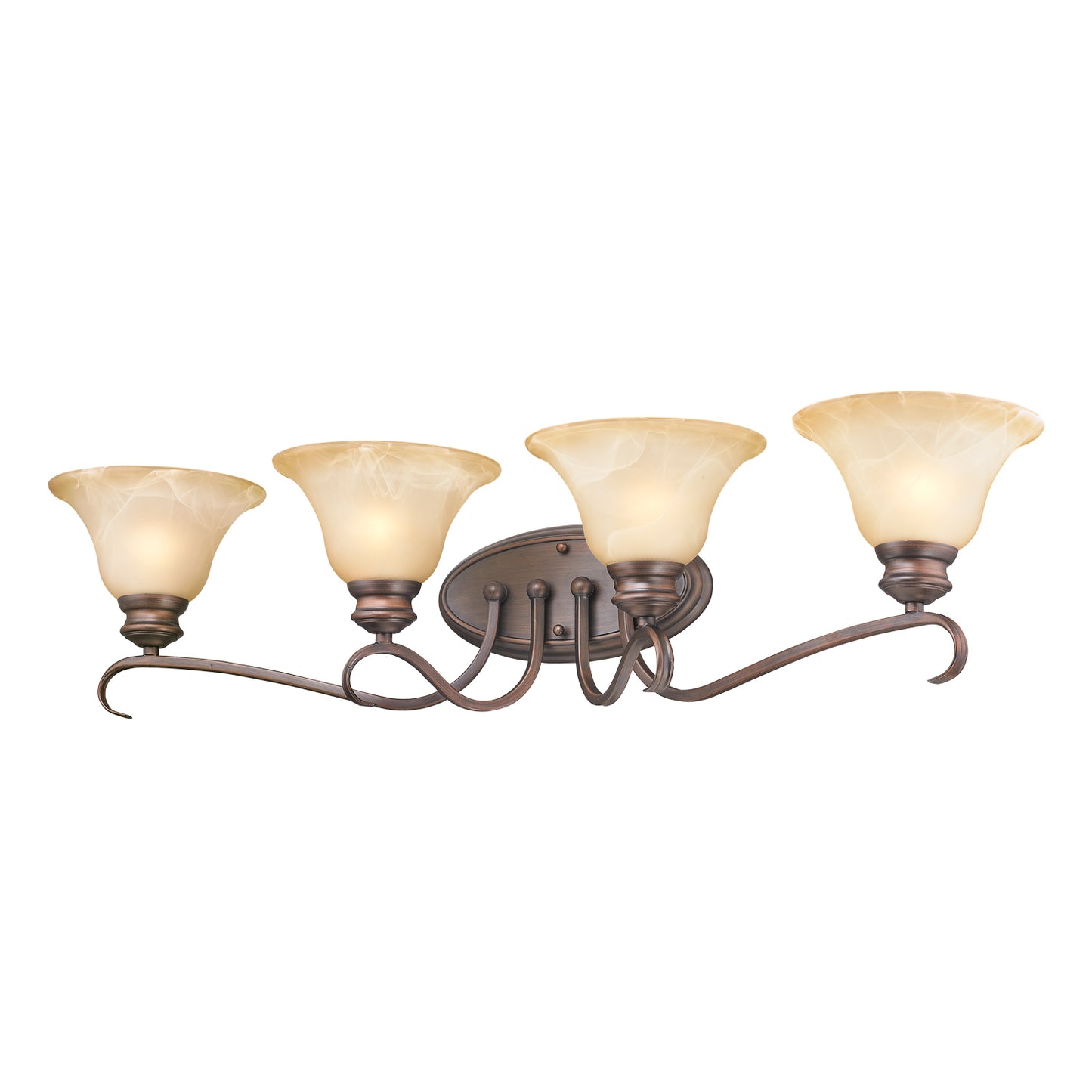 Lannister 4 Light Bath Vanity in Rubbed Bronze with Antique Marbled Glass