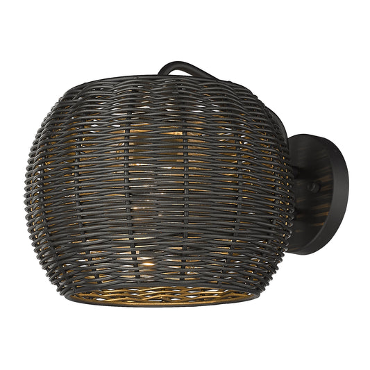 Maren 1 Light Wall Sconce - Outdoor in Natural Black with Black Rattan Wicker Shade