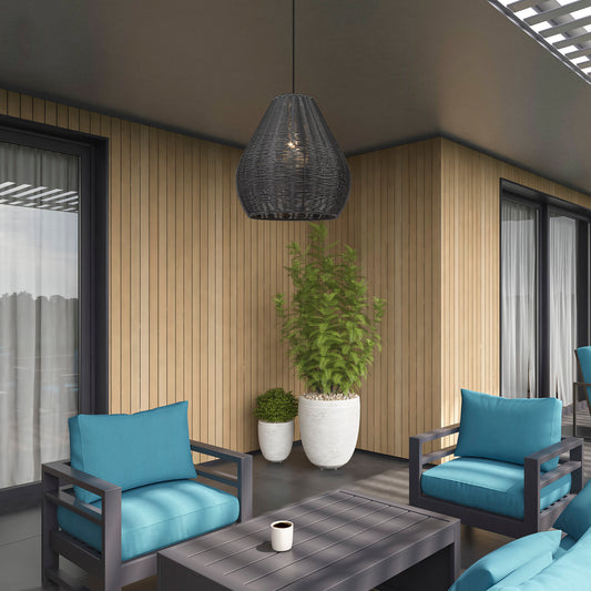 Melany 1 Light Pendant - Outdoor in Natural Black with Matte Black Wicker Shade