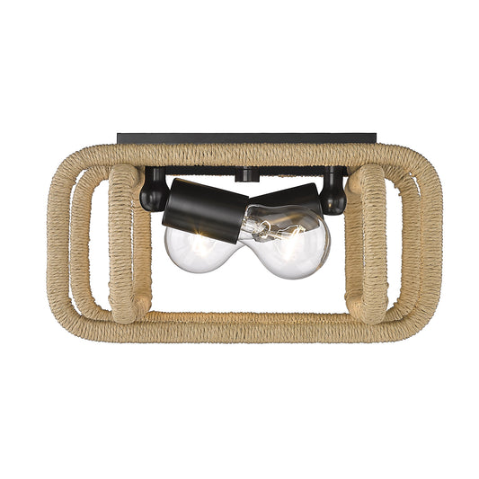Spencer 2 Light Flush Mount in Matte Black with Natural Raphia Rope Shade