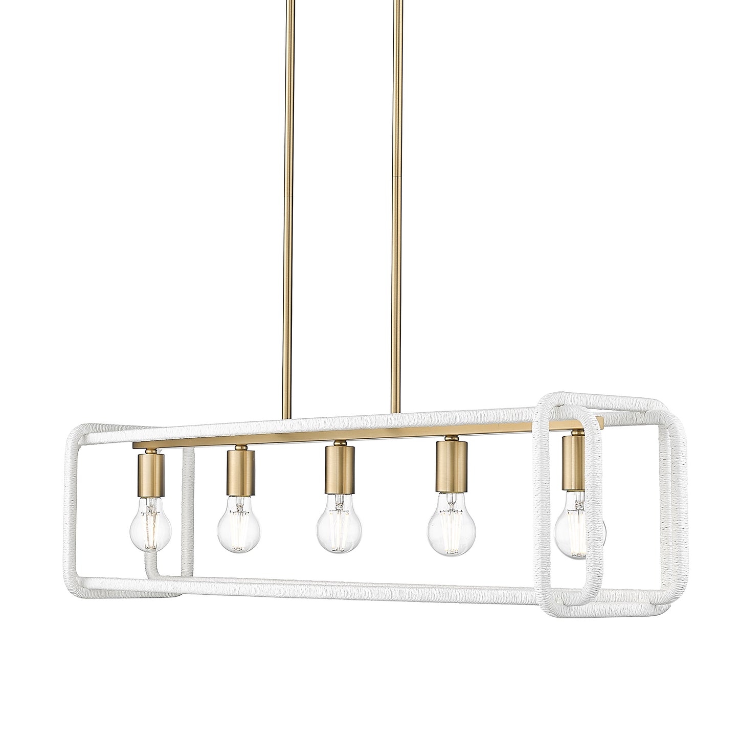 Spencer Linear Pendant in Brushed Champagne Bronze with Bleached White Raphia Rope