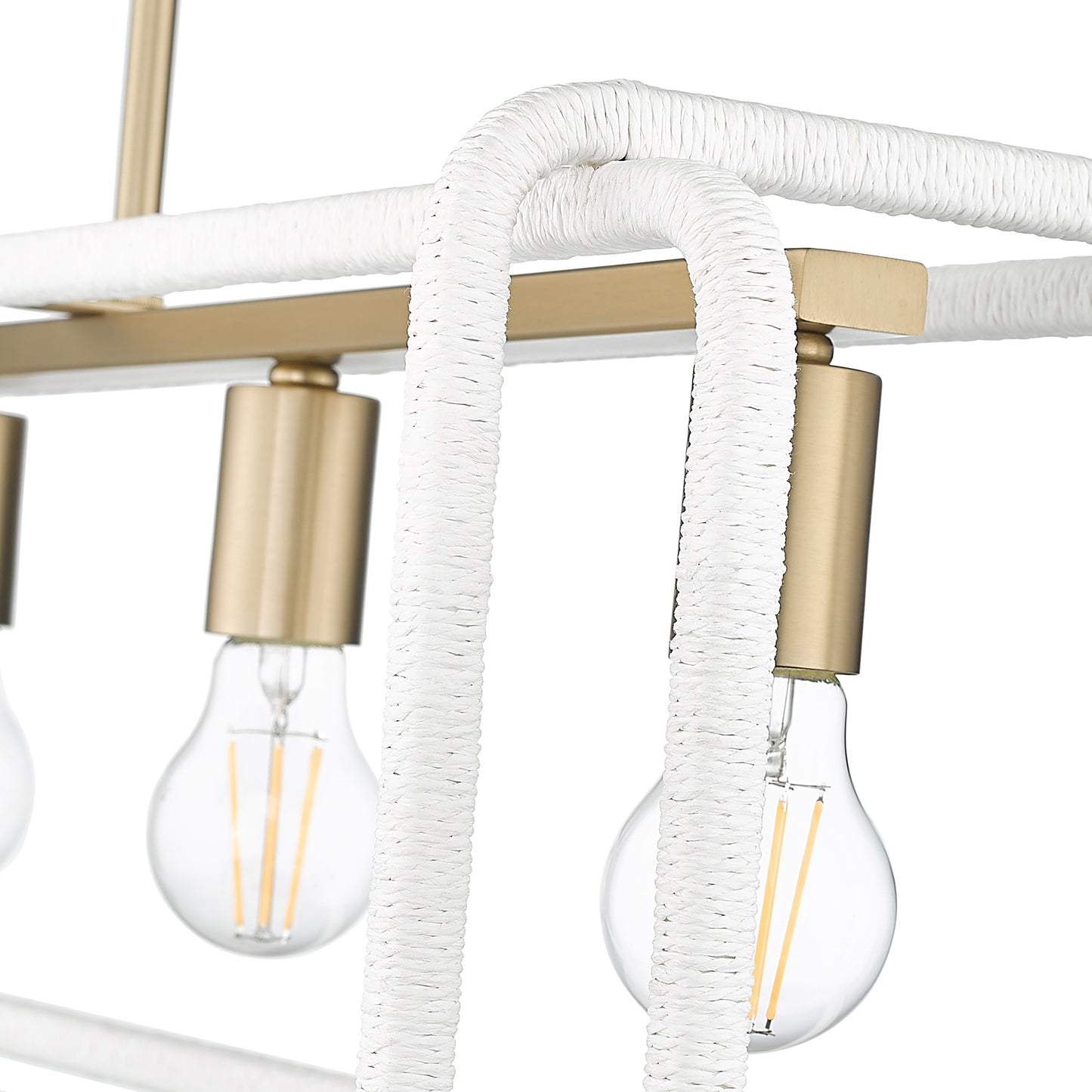 Spencer Linear Pendant in Brushed Champagne Bronze with Bleached White Raphia Rope