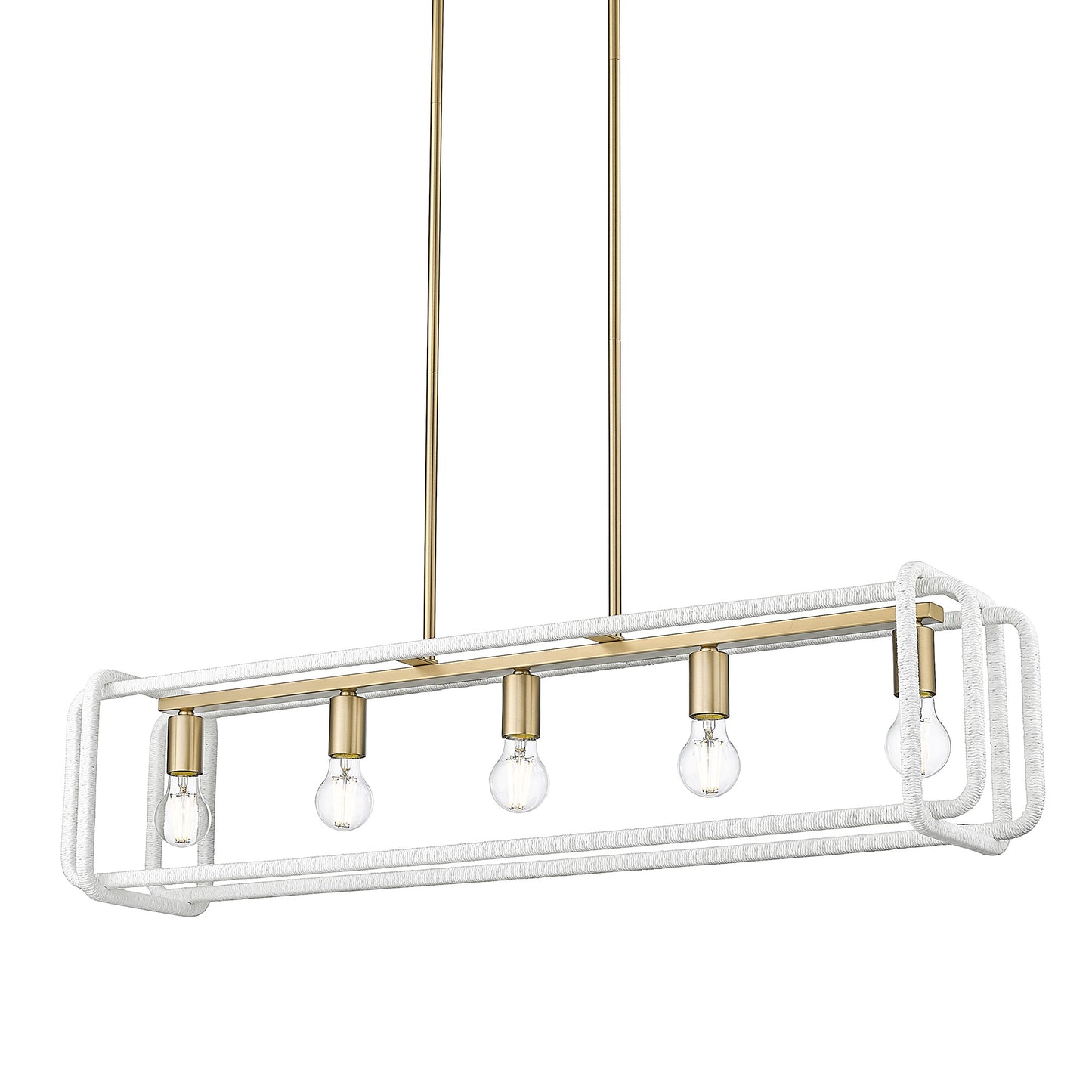 Spencer Linear Pendant in Brushed Champagne Bronze with Bleached White Raphia Rope