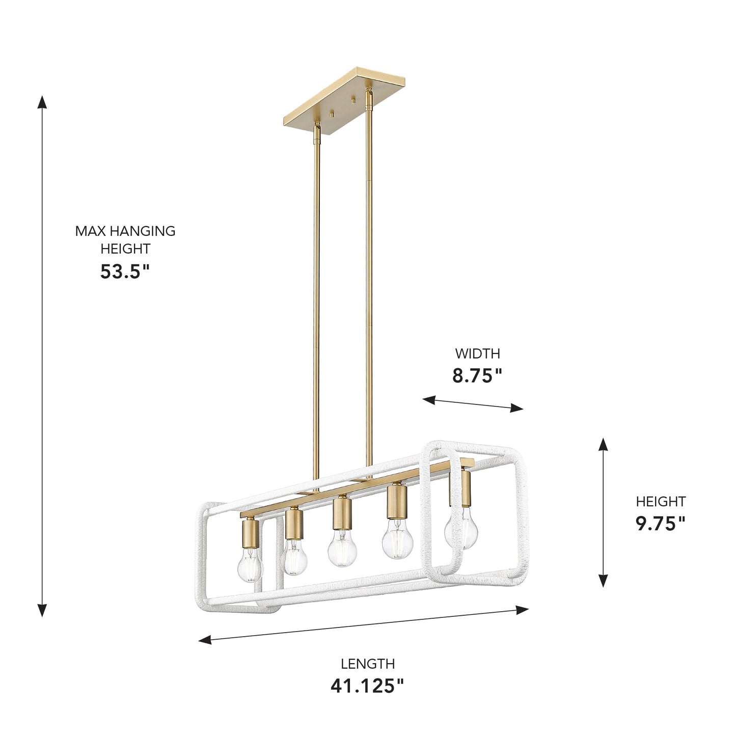 Spencer Linear Pendant in Brushed Champagne Bronze with Bleached White Raphia Rope