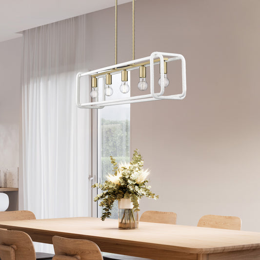 Spencer Linear Pendant in Brushed Champagne Bronze with Bleached White Raphia Rope