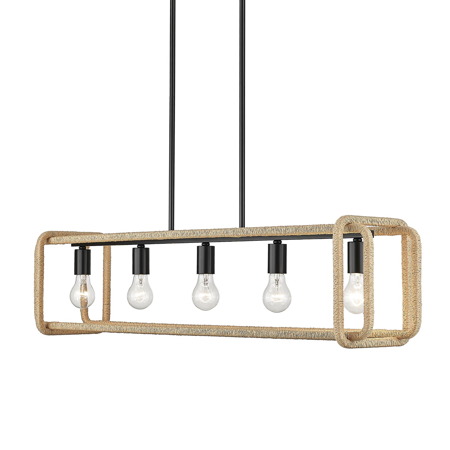 Spencer Linear Pendant in Matte Black with Natural Raphia Rope