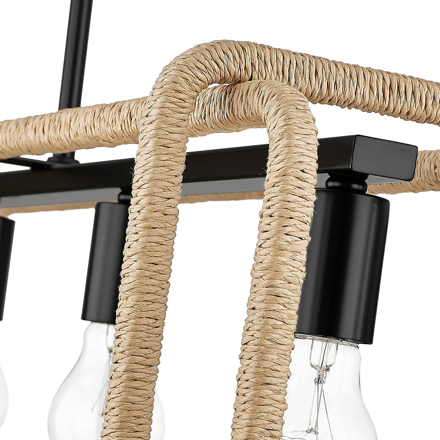 Spencer Linear Pendant in Matte Black with Natural Raphia Rope