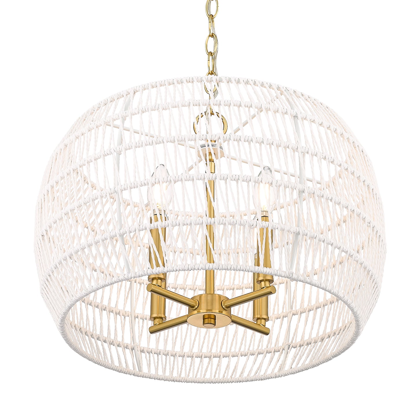 Mercury 4 Light Chandelier in Modern Brushed Gold with Bleached White Raphia Rope Shade