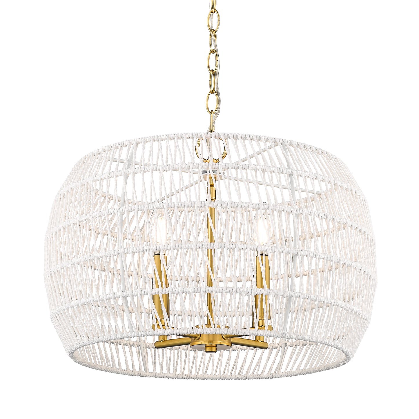 Mercury 4 Light Chandelier in Modern Brushed Gold with Bleached White Raphia Rope Shade