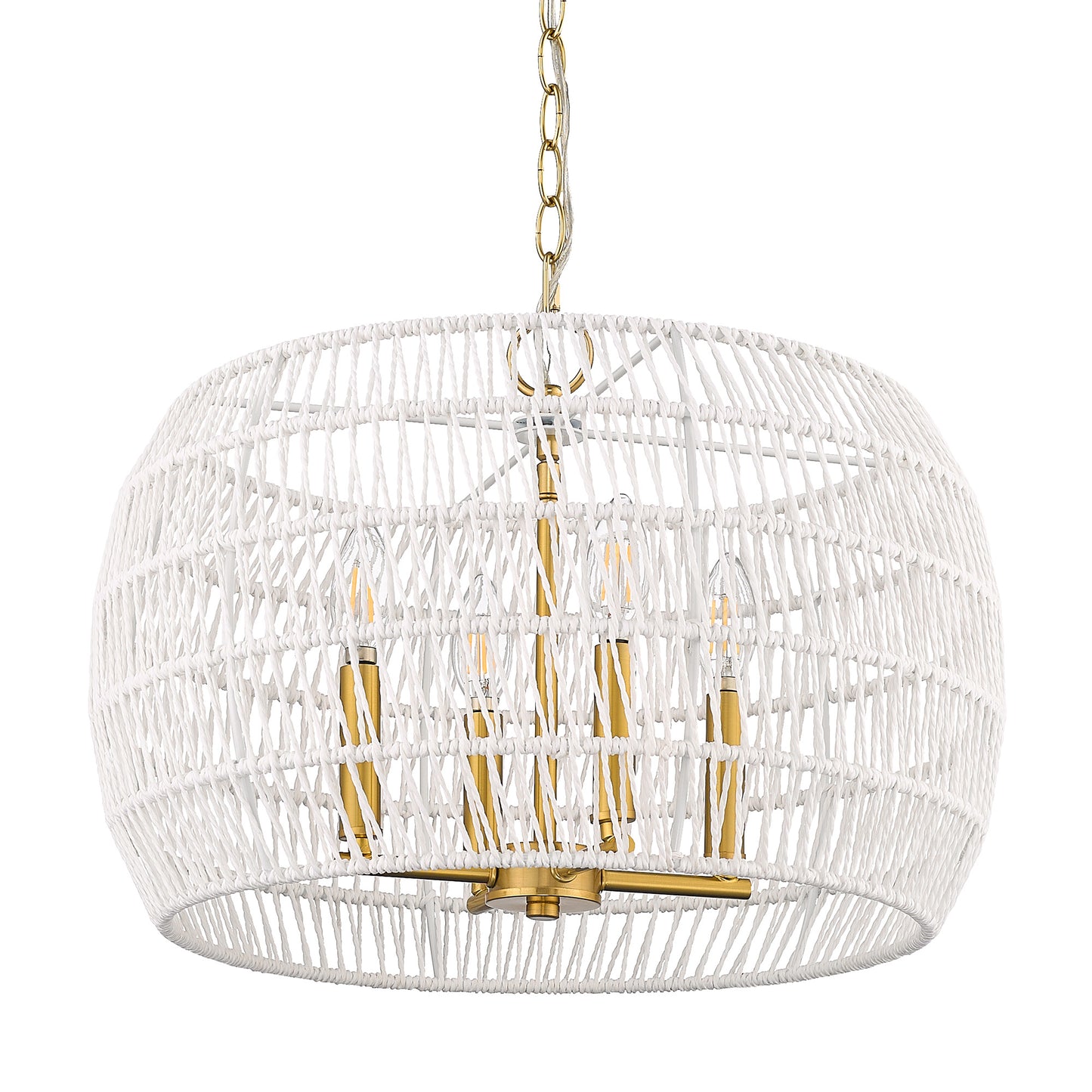 Mercury 4 Light Chandelier in Modern Brushed Gold with Bleached White Raphia Rope Shade